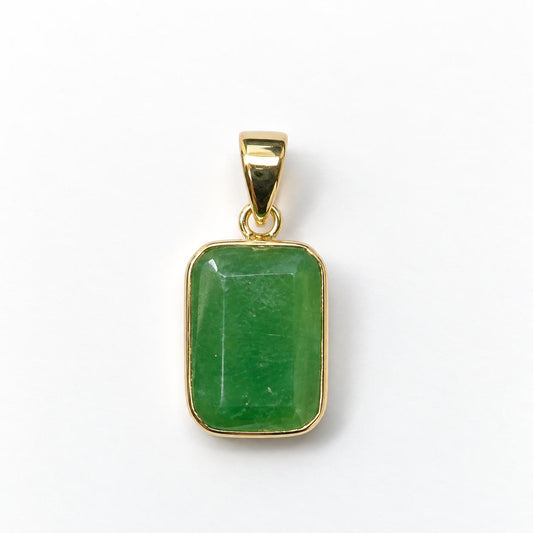 14K Real Solid Gold Rectangular Jade Pendant Charm Bezel Set 19x9mm