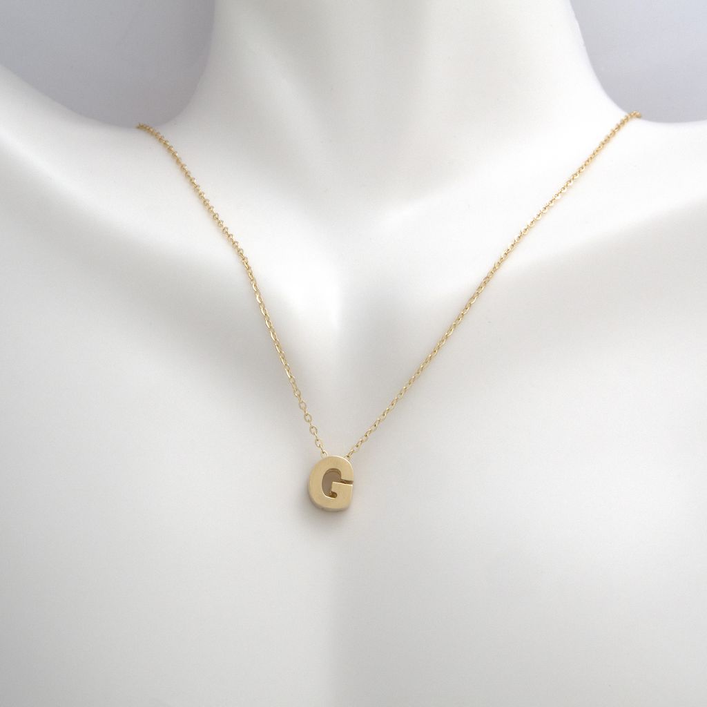 14k Gold Yellow Gold G Initial Letter Minimalist  Necklace 16"-18"