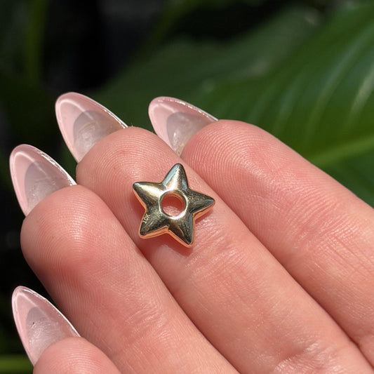 Puffy 10K Yellow Gold Star Charm 12mm 0.50" Perfect for Pendant or hoop earrings