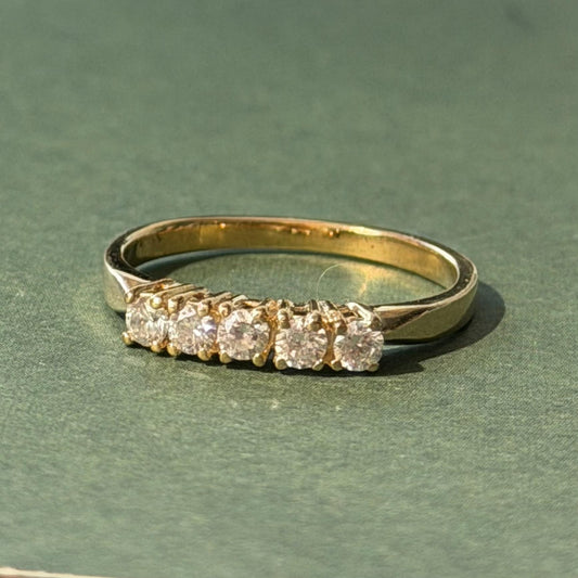 14K Real Yellow Gold Natural Diamond Ring Size 6.25