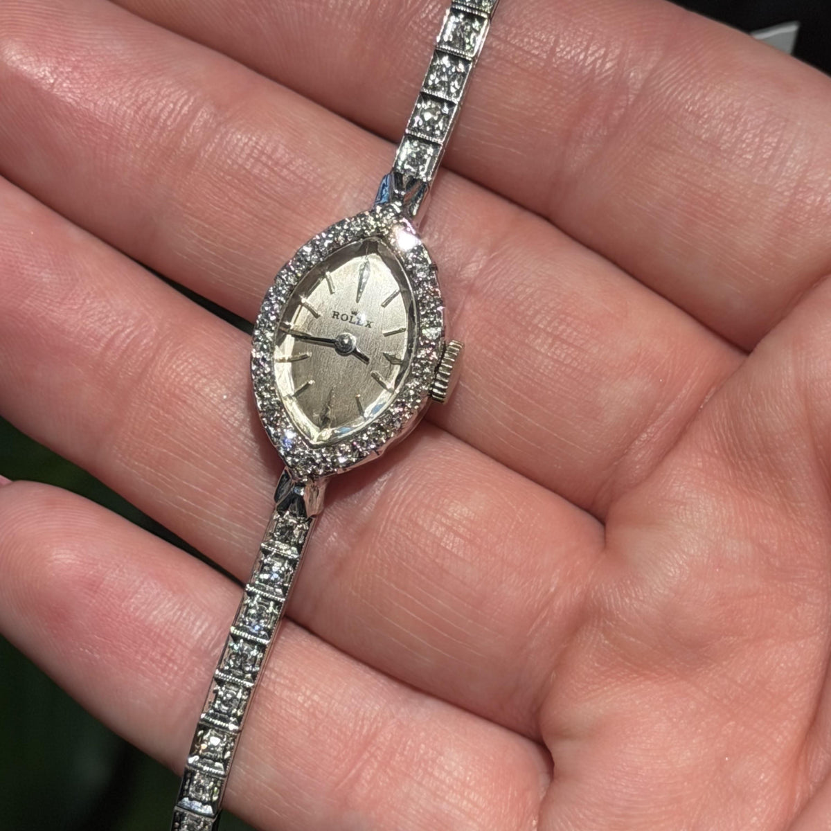 Vintage Rolex Ladies  14K Gold Natural Diamond Cocktail Watch 6.5"