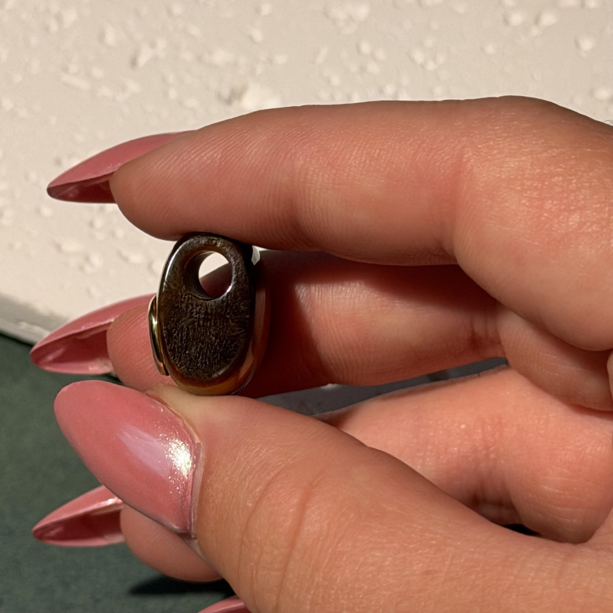 14K Solid Gold Tiger Eye & Amethyst Bezel Set Pendant Charm 17x13mm
