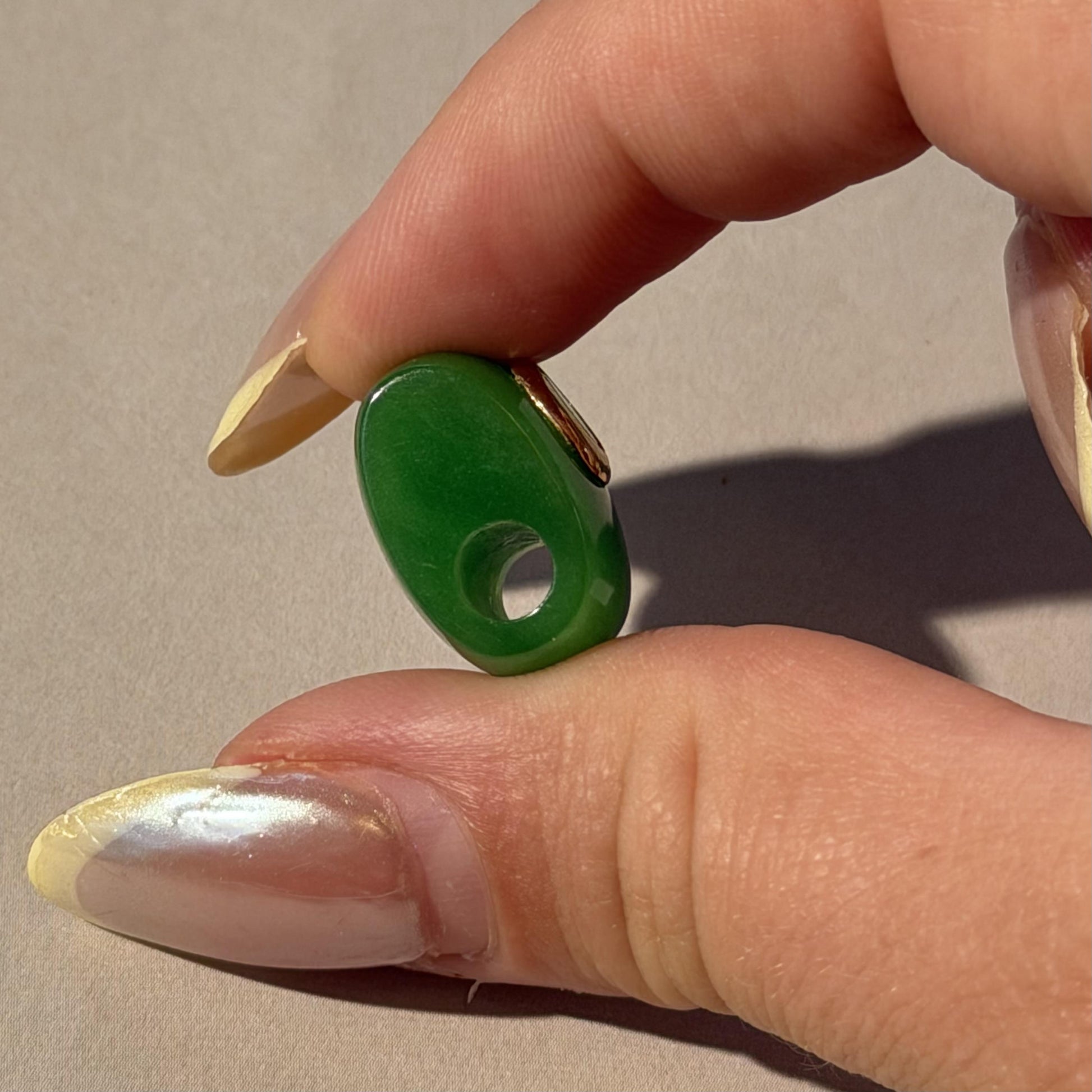 14K Real Gold Green Jade & Peridot Pendant Necklace 17mm x 13mm