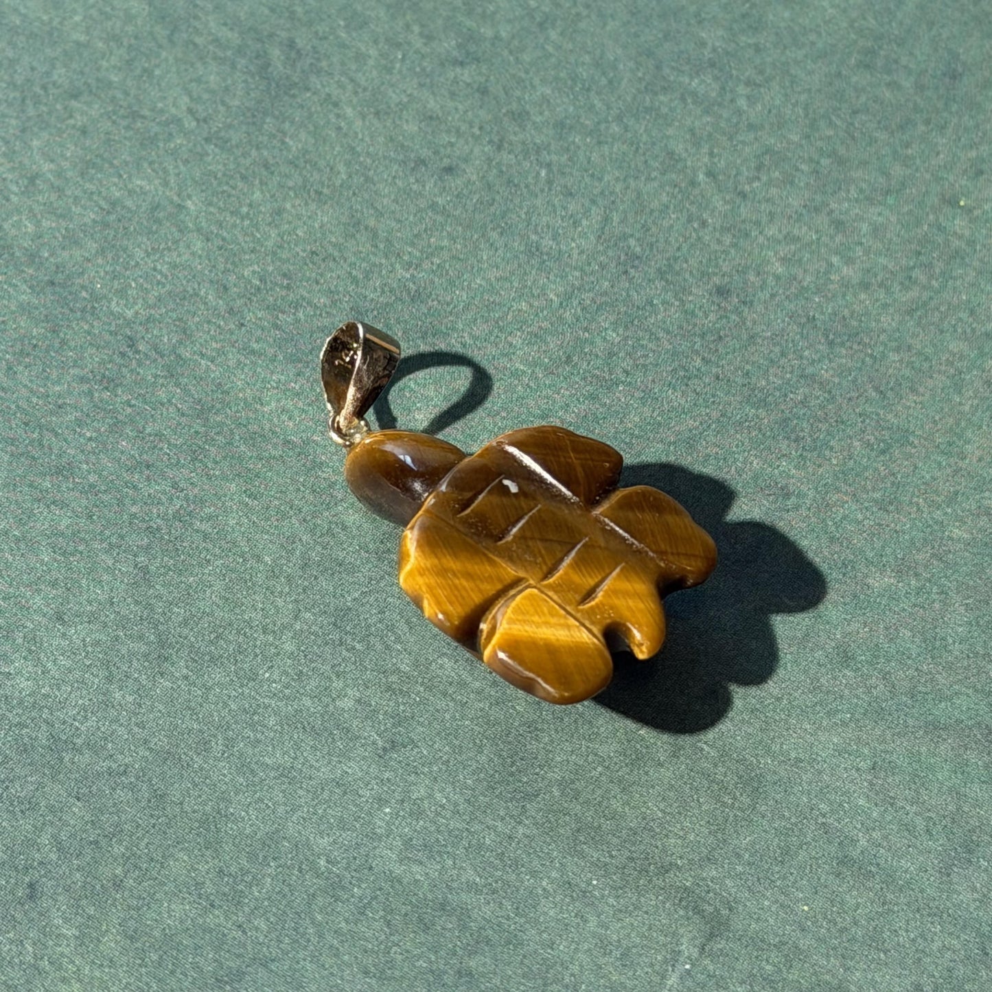 14k Real Gold Turtle Pendant with Tiger's Eye Stone 27mm x 15mm