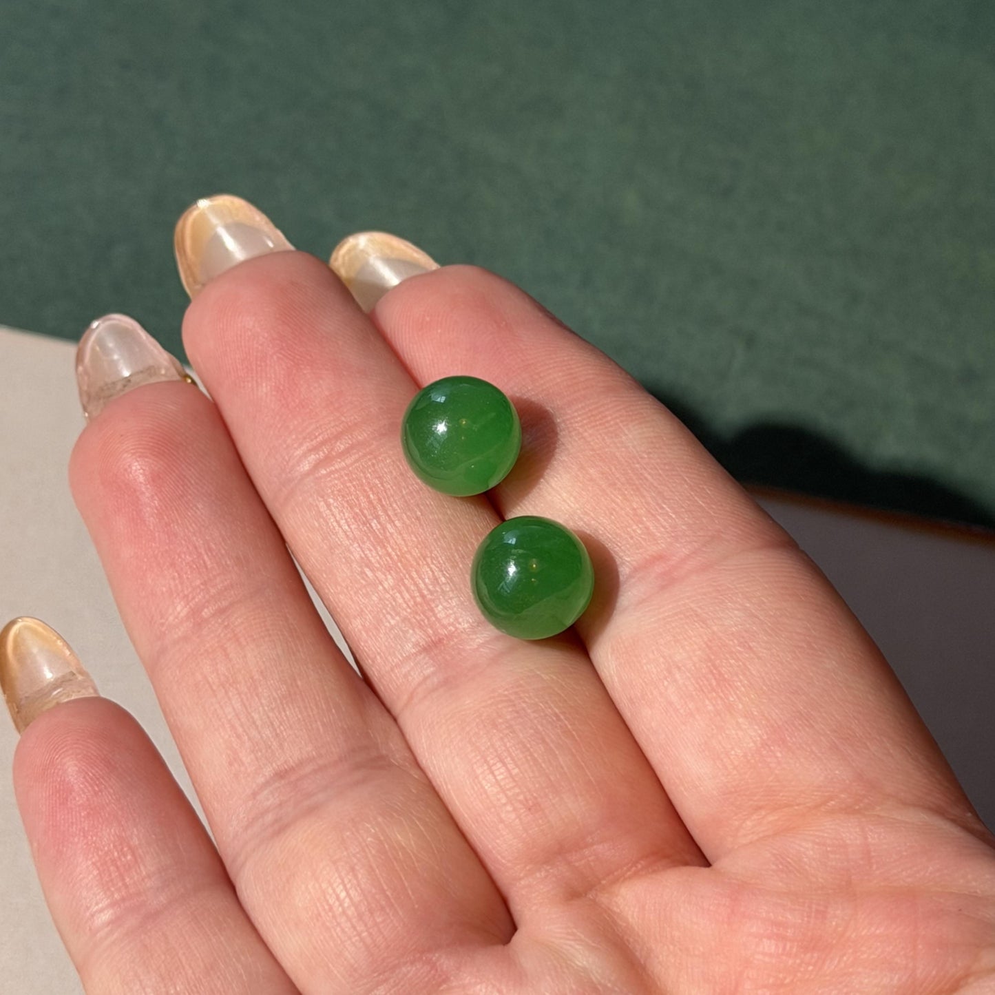 14K Gold 10mm Jade Stud Earrings Push Back Fine Jewelry