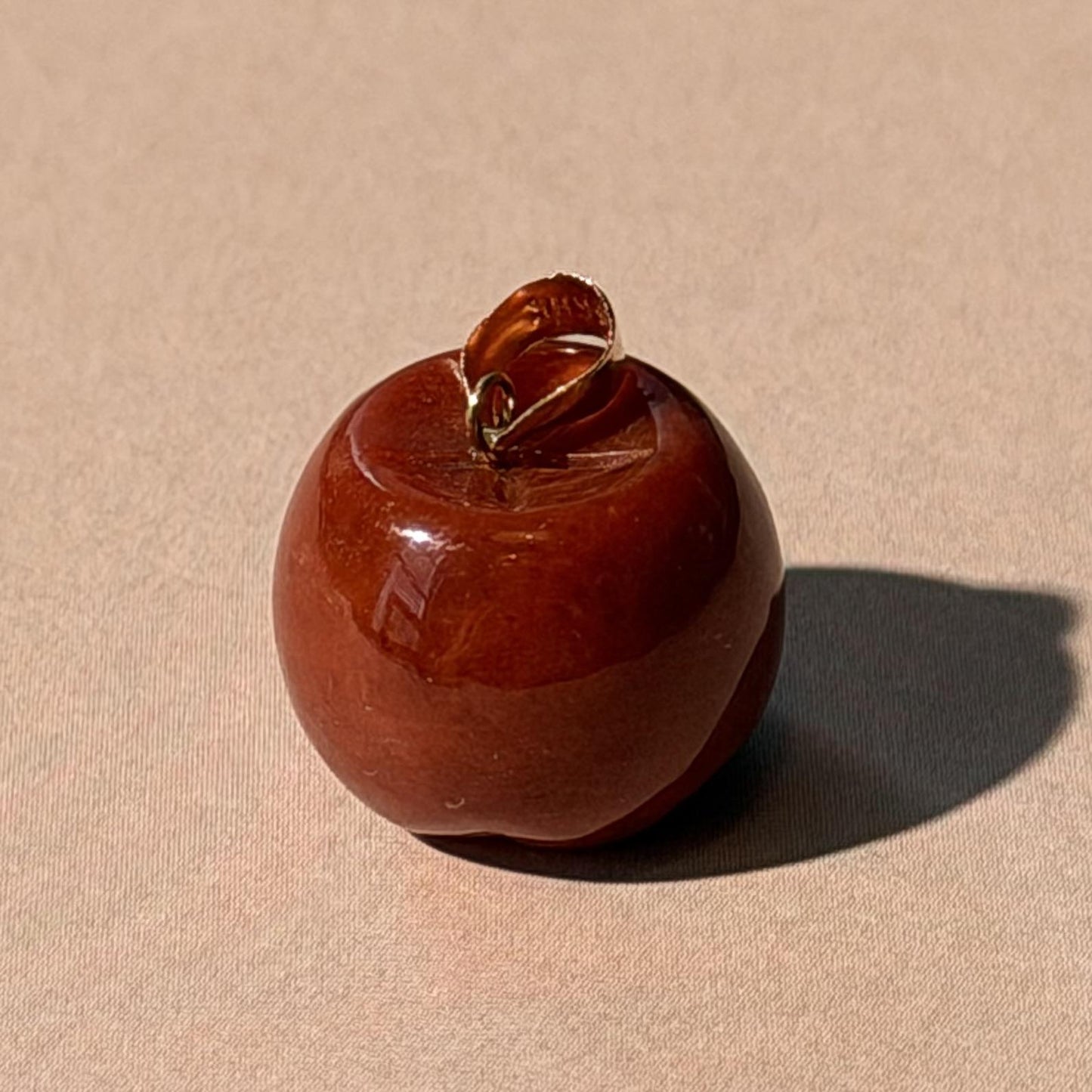 Unique 14K Gold Red Jade Apple Pendant  18.0mm x 13.0mm