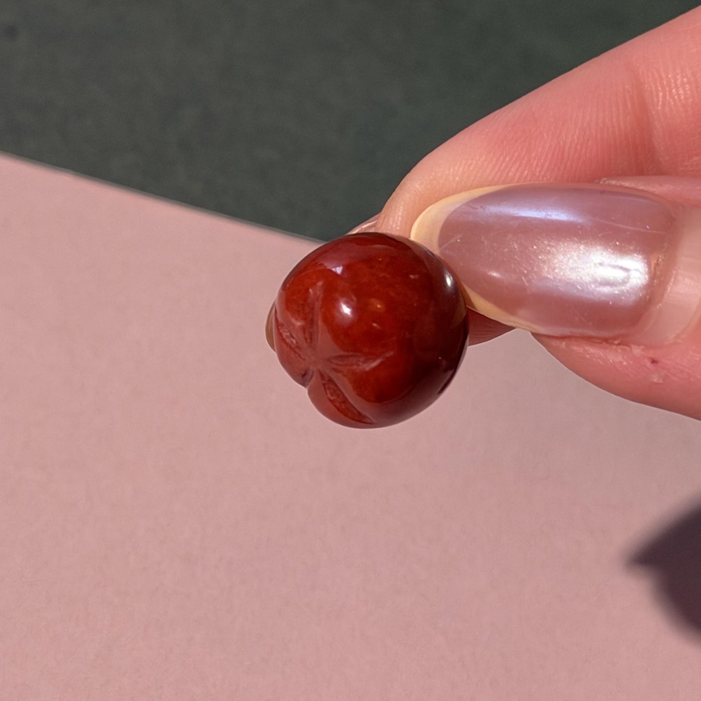 Unique 14K Gold Red Jade Apple Pendant  18.0mm x 13.0mm