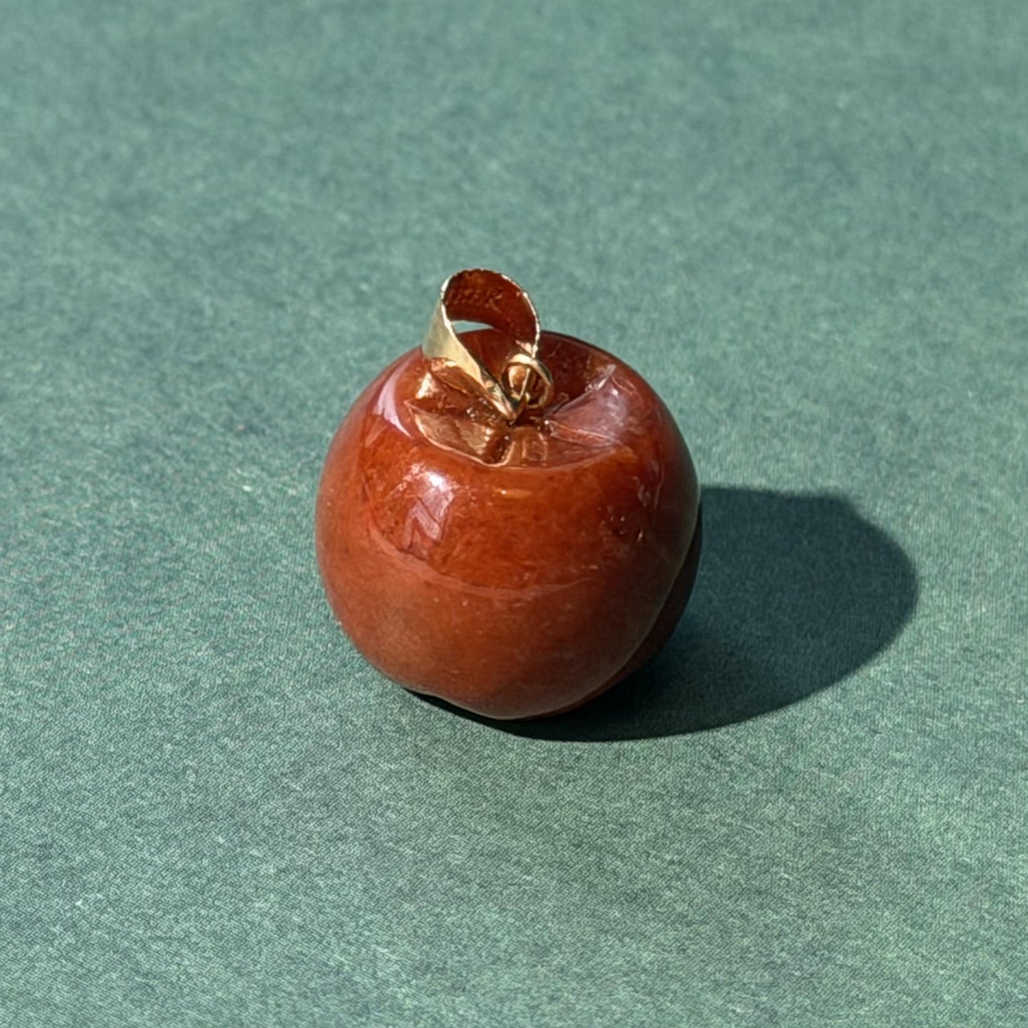 Unique 14K Gold Red Jade Apple Pendant  18.0mm x 13.0mm