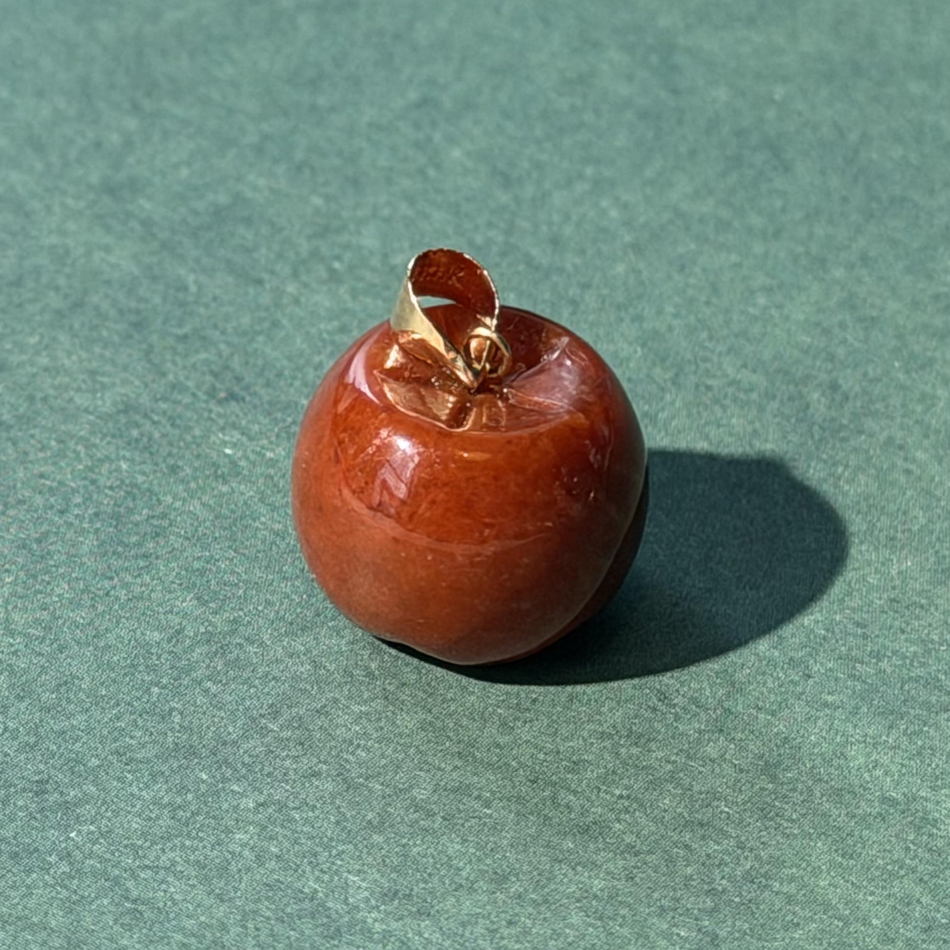 Unique 14K Gold Red Jade Apple Pendant  18.0mm x 13.0mm