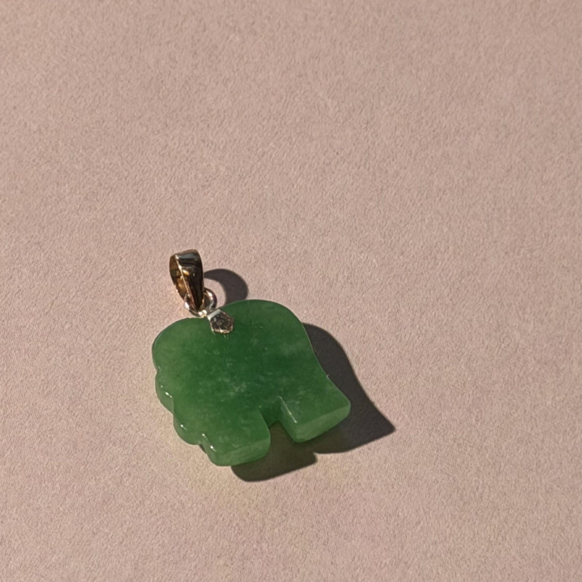 Charming 14K Real Gold Jade Elephant Pendant Necklace 18mm