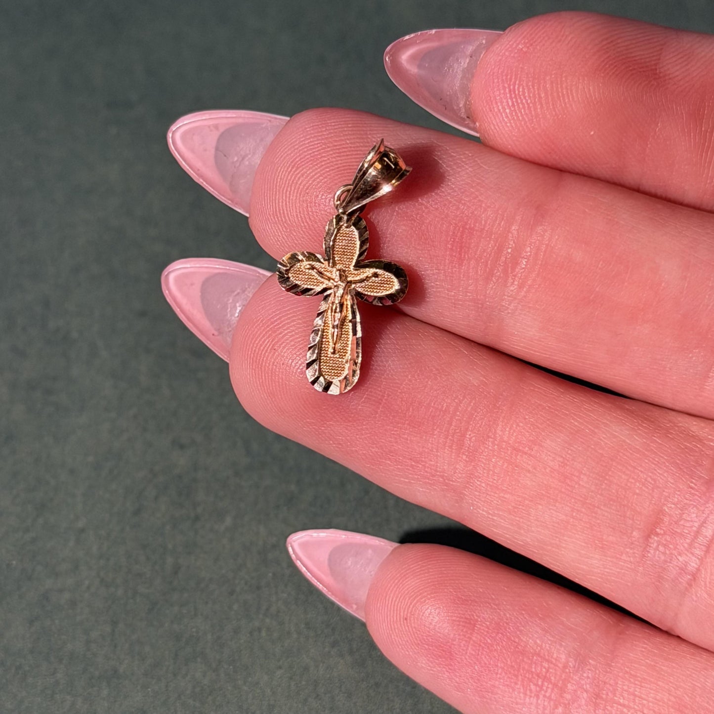 14K Real Yellow Gold Jesus Christ Cross Pendant