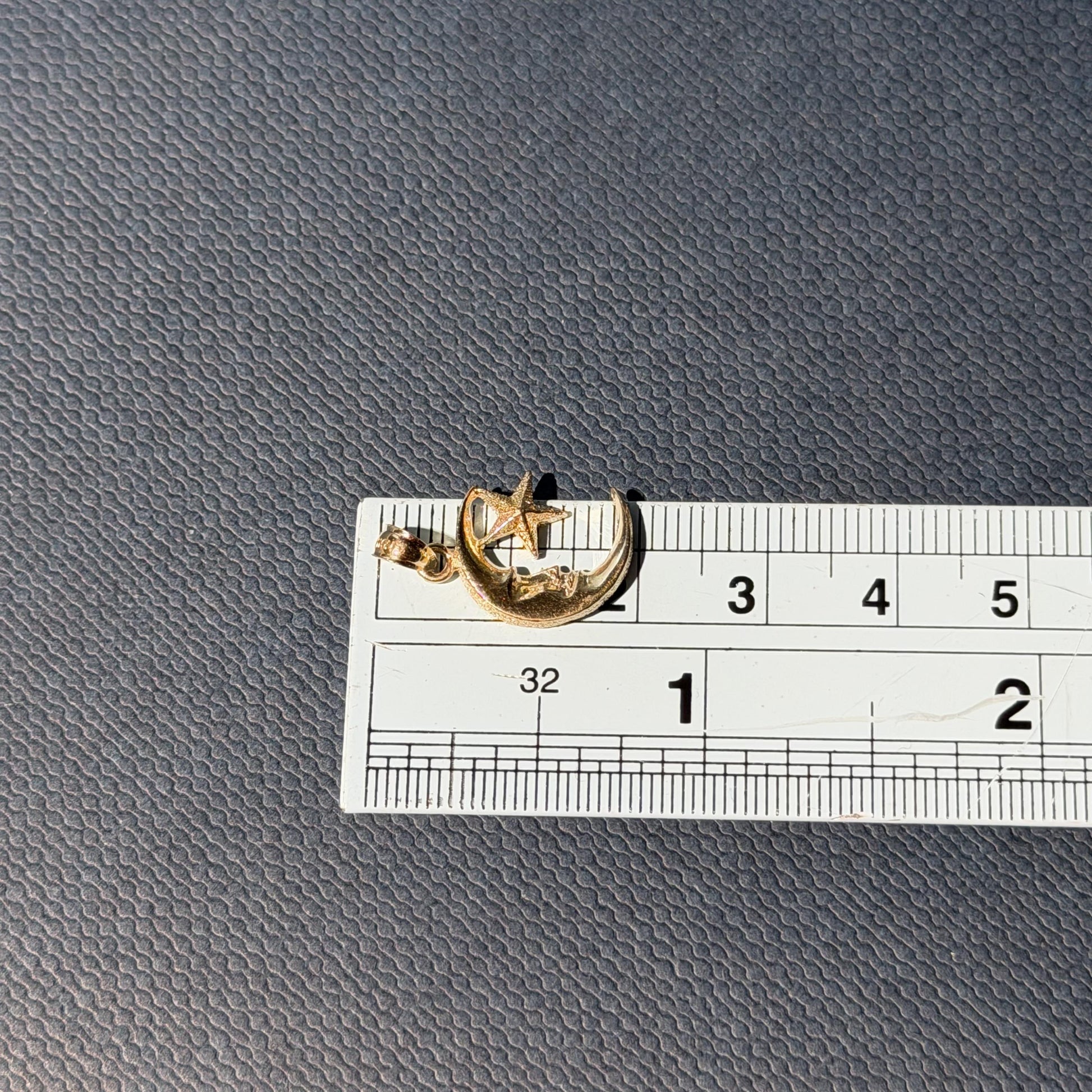14K Real Yellow Gold Moon & Star Pendant 20mm