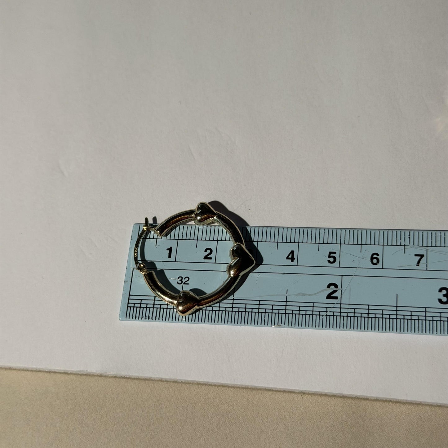 14K Real Yellow Gold Puffy Heart Hoop Earrings 1.25″