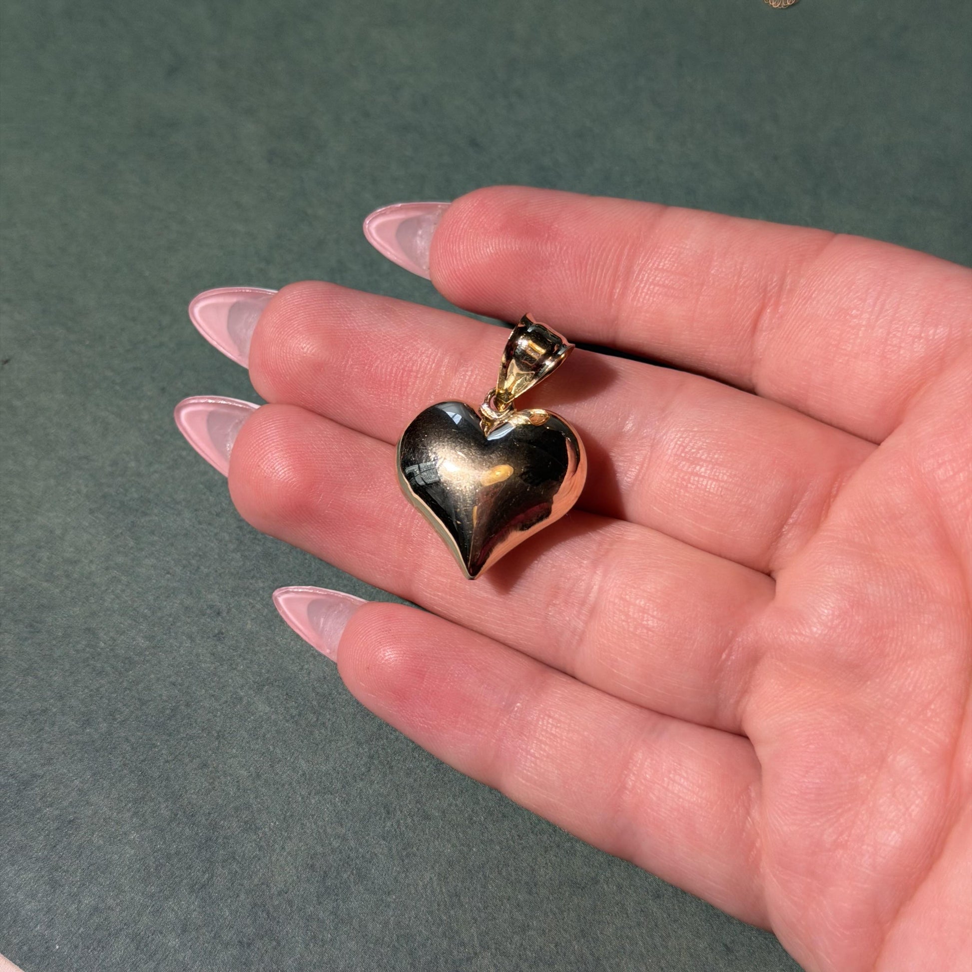 10K Real Yellow Gold Puffy Heart 2-Sided Pendant 1.25″