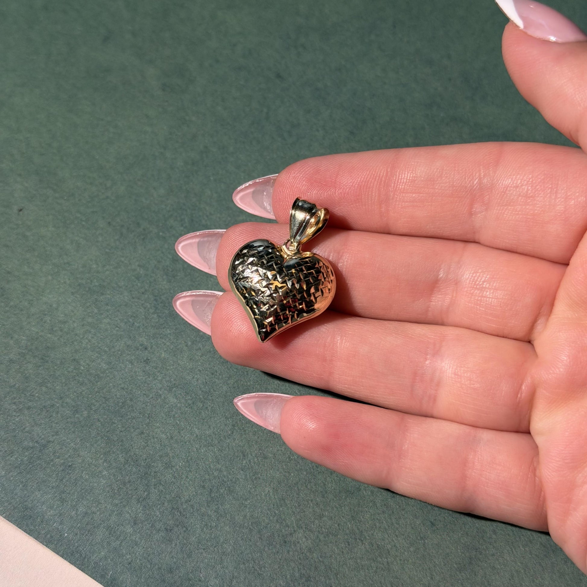 10K Real Yellow Gold Puffy Heart 2-Sided Pendant 1.25″