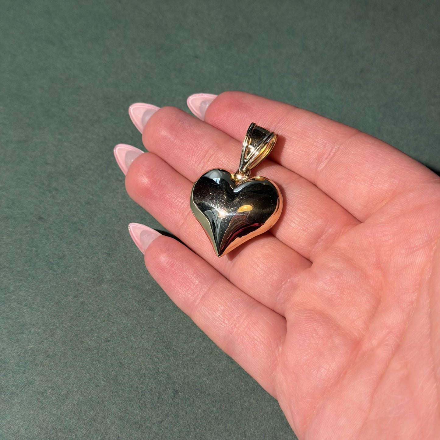 10K Real Yellow Gold Puffy Heart 2-Sided Pendant Size 1.5″