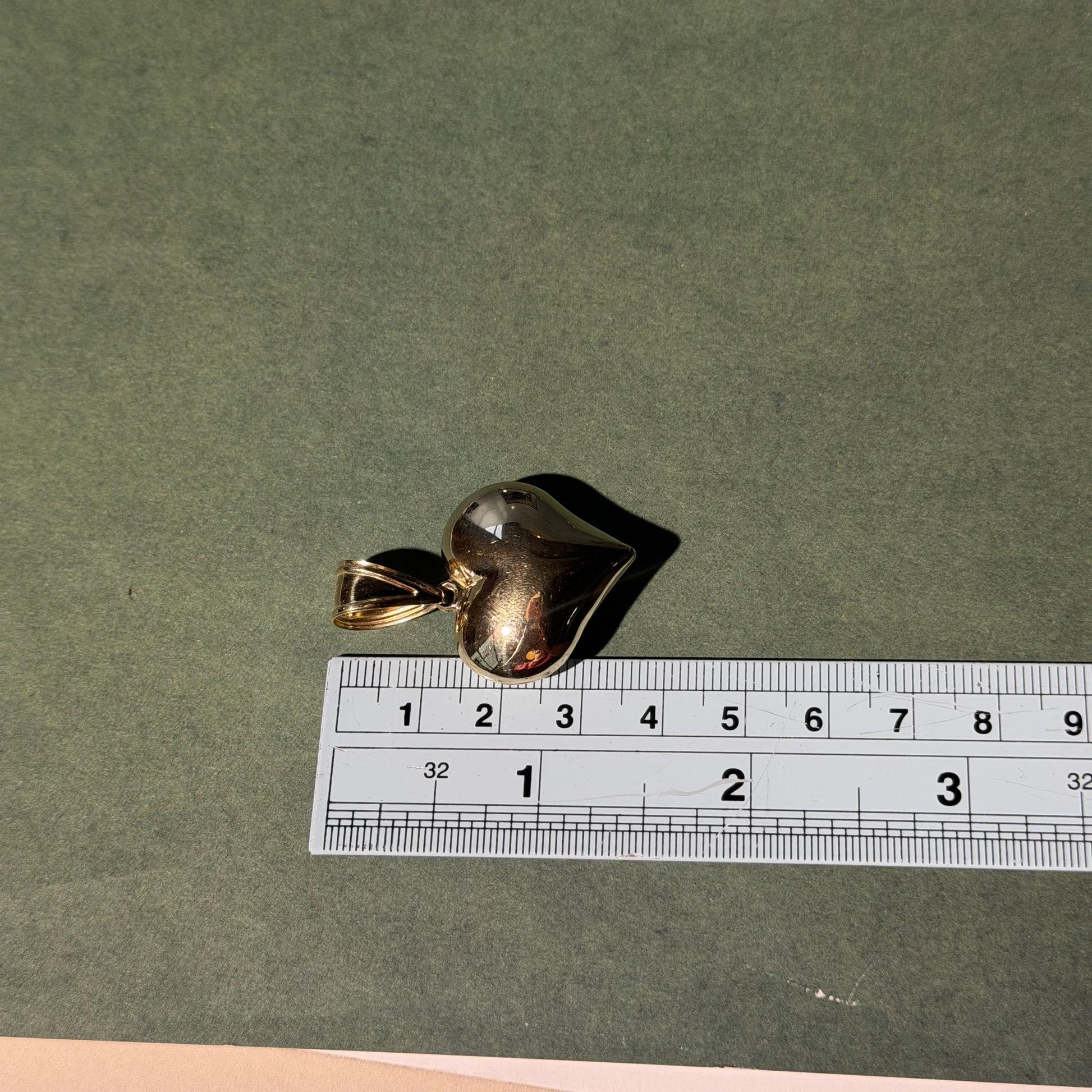 10K Real Yellow Gold Puffy Heart 2-Sided Pendant Size 1.5″
