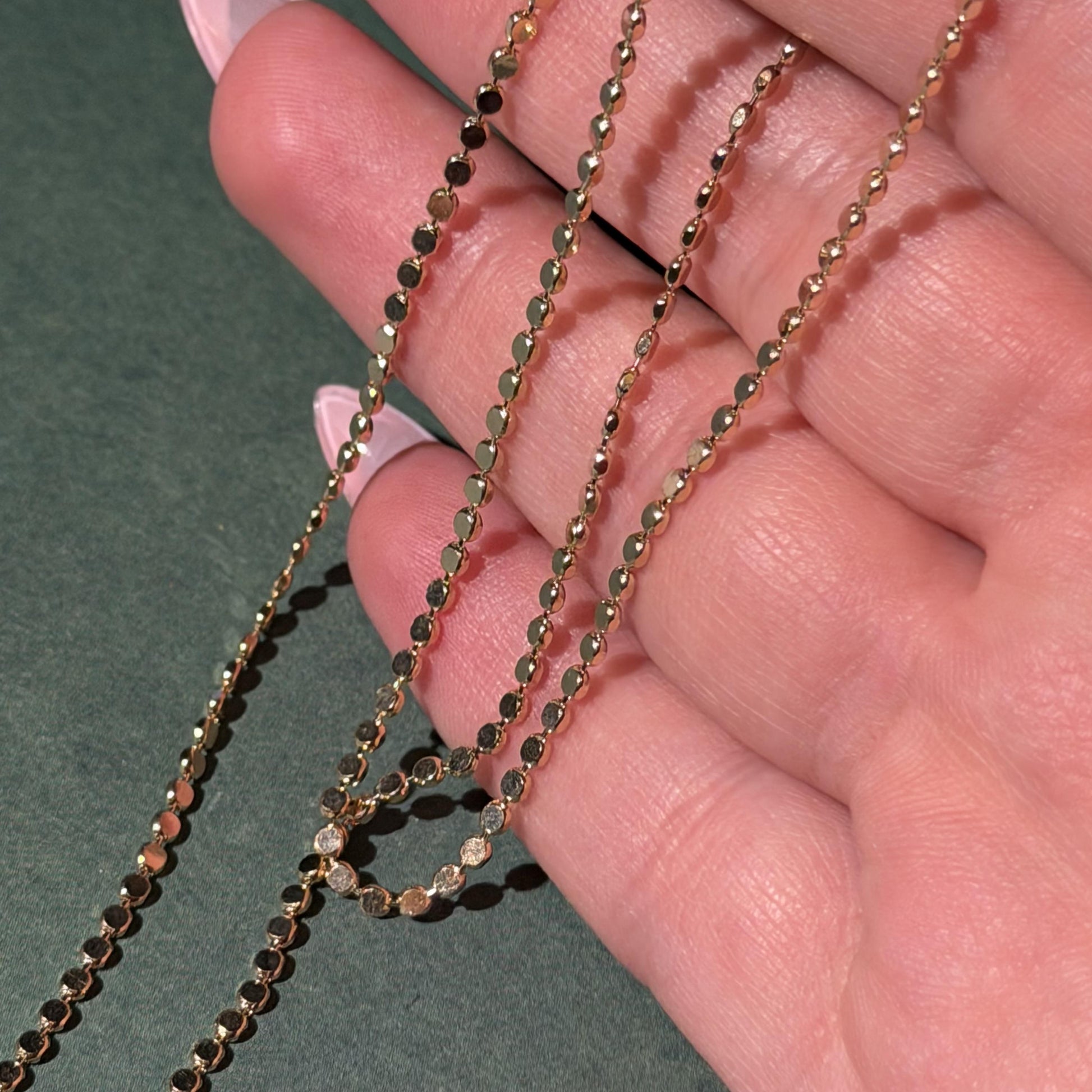 14K Real Gold Chain Necklace Flat Ball Necklace 18" 4.6g