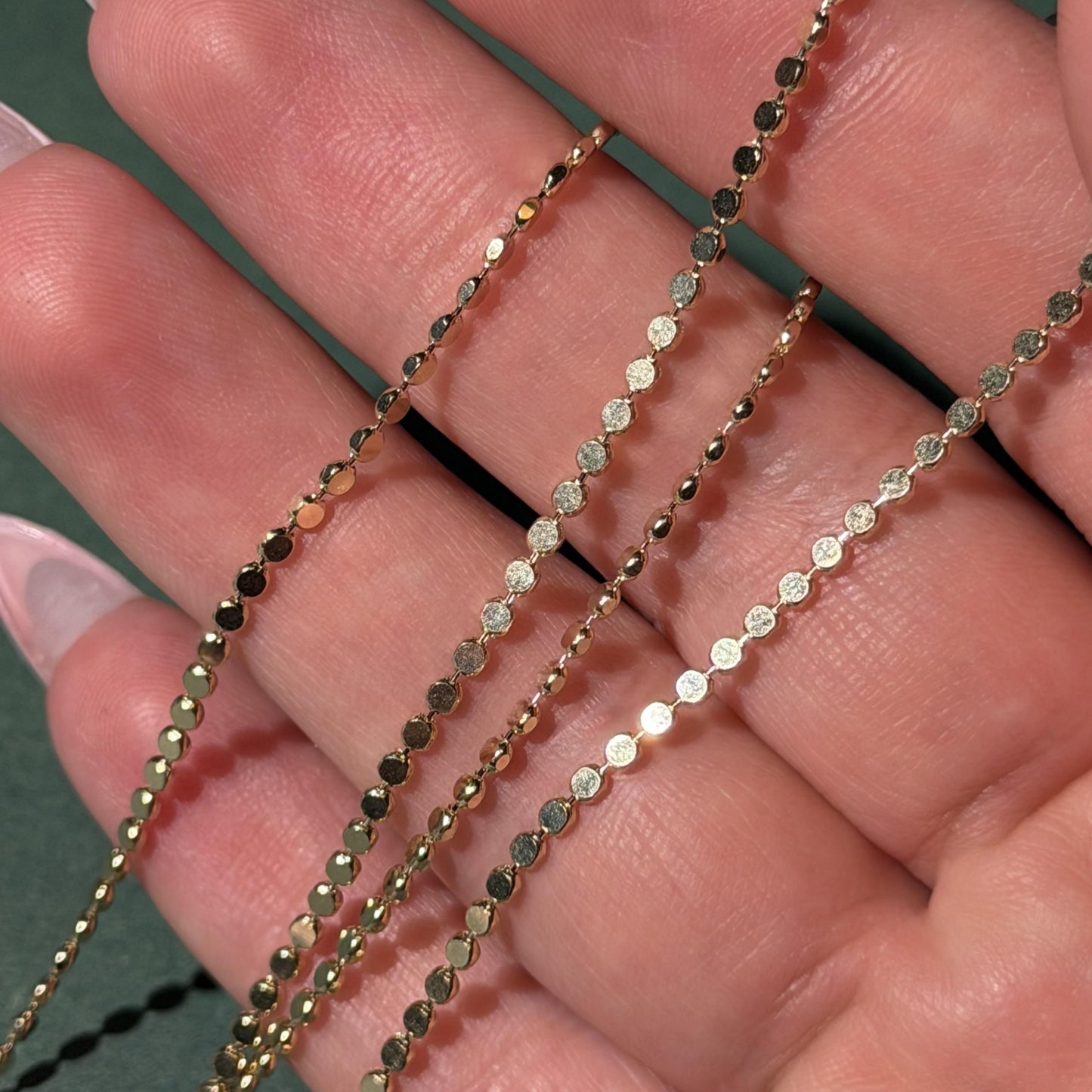 14K Real Gold Chain Necklace Flat Ball Necklace 18" 4.6g