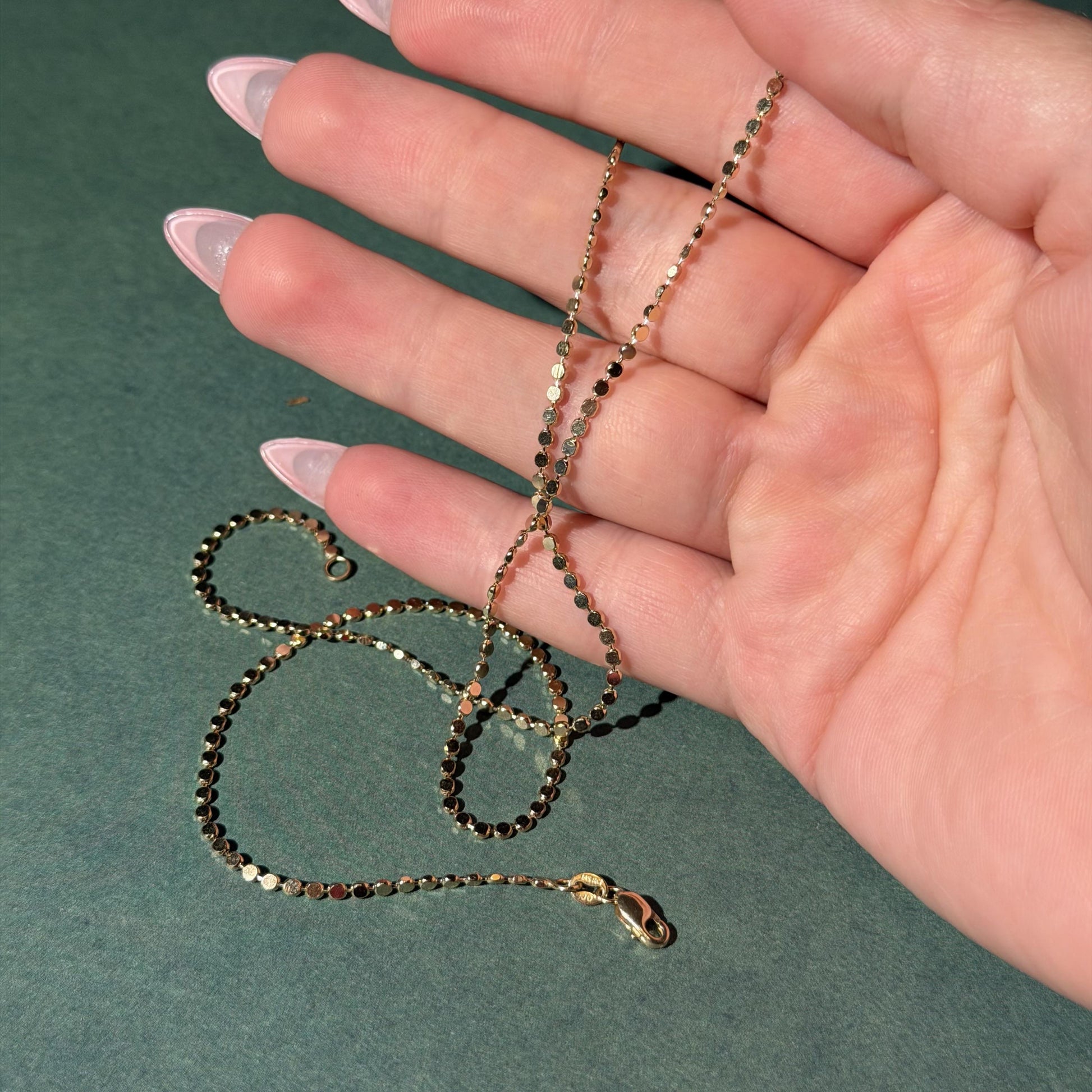 14K Real Gold Chain Necklace Flat Ball Necklace 18" 4.6g