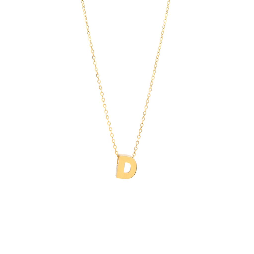 14k Gold Yellow Gold D Initial Letter Minimalist  Necklace 16"-18"