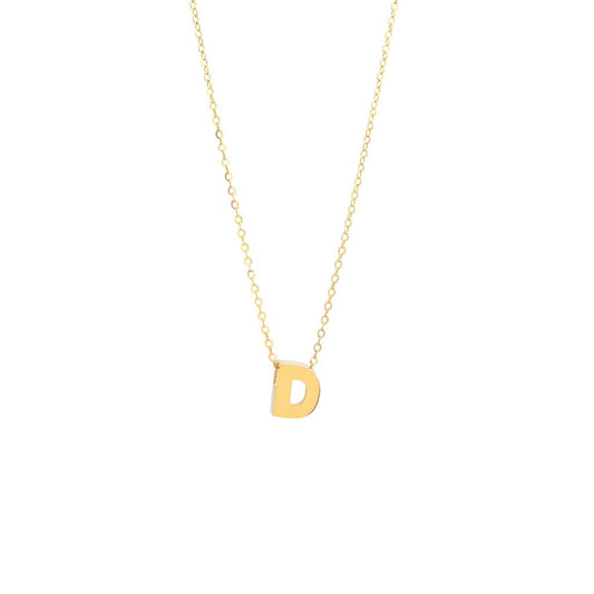 14k Gold Yellow Gold D Initial Letter Minimalist  Necklace 16"-18"