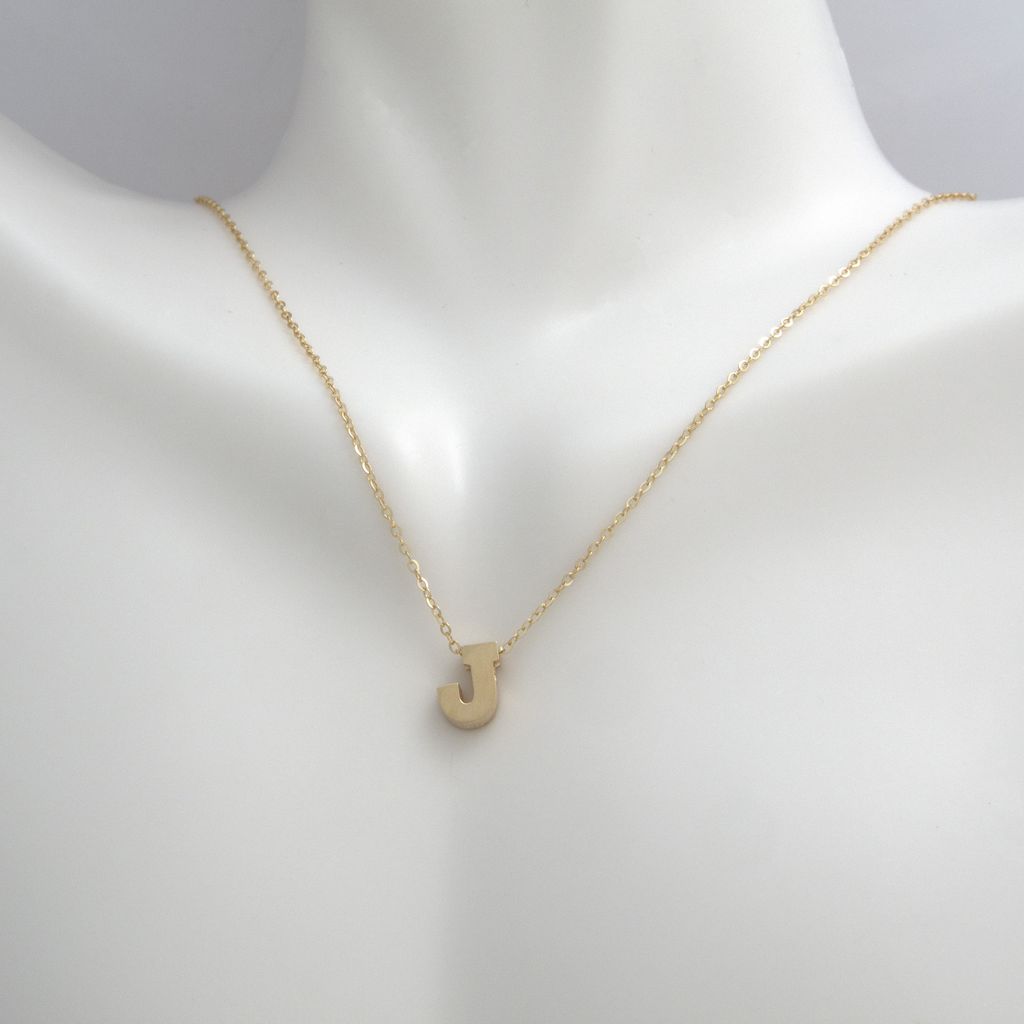 14k Gold Yellow Gold J Initial Letter Minimalist  Necklace 16"-18"