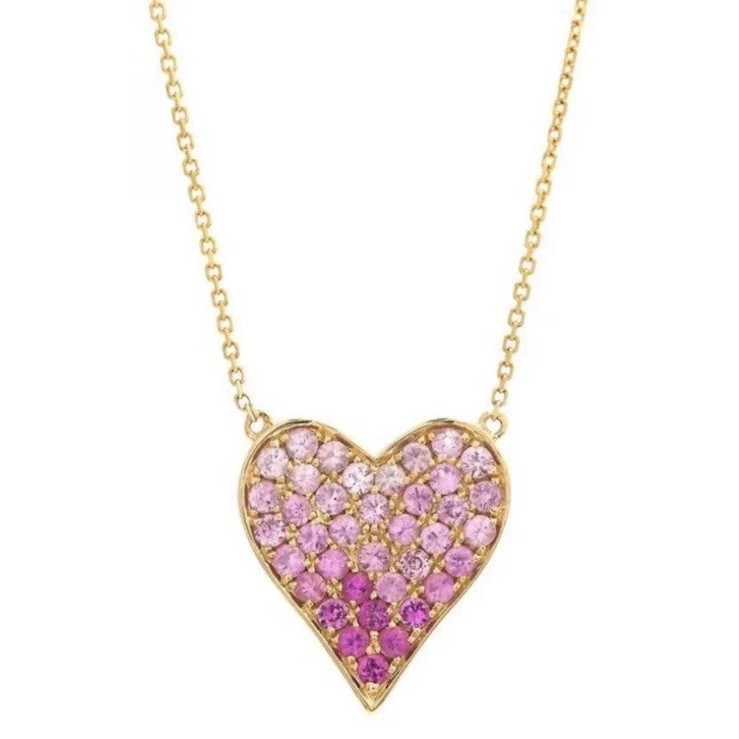Lovely 14K Yellow Gold Heart Shape Pink Sapphire Pendant Necklace 0.92 CTW