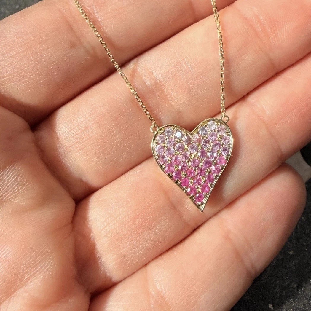 Lovely 14K Yellow Gold Heart Shape Pink Sapphire Pendant Necklace 0.92 CTW