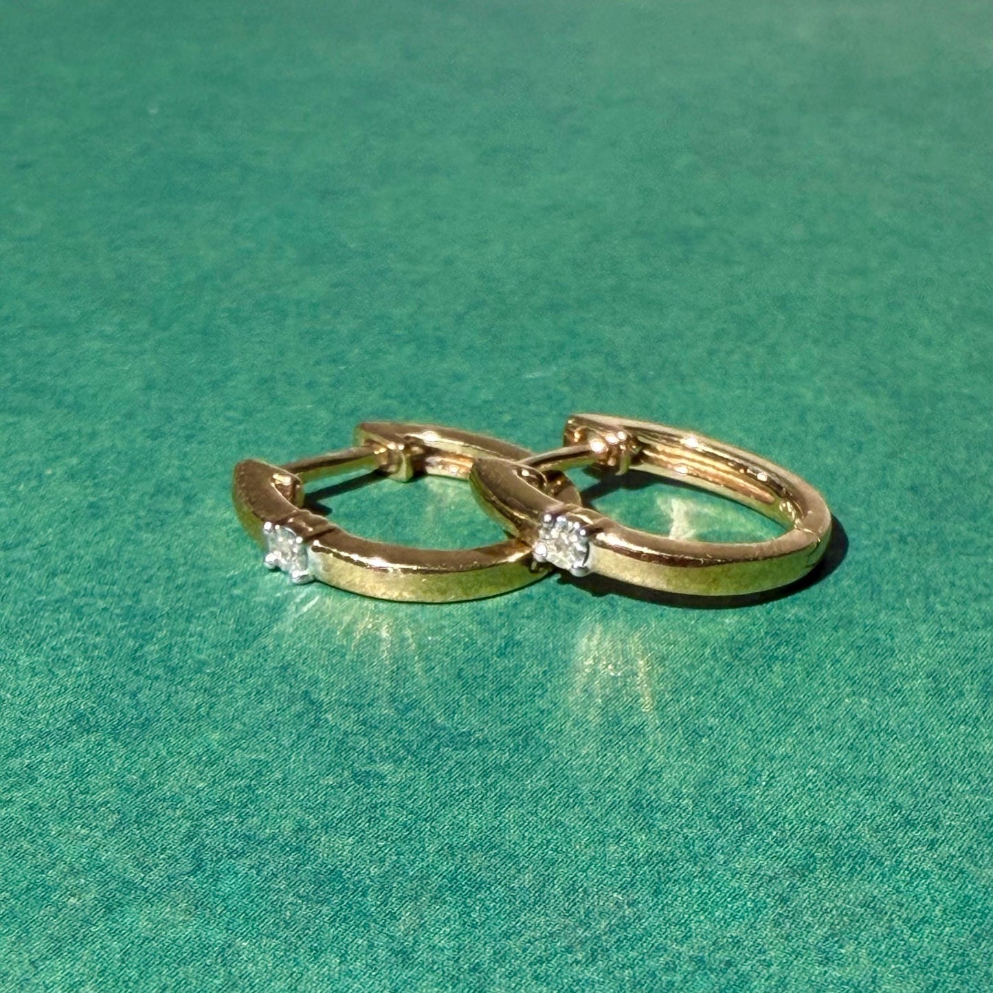 Natural Diamond Huggie Earrings, Gold Plated Sterling Silver Hoops, Minimalist