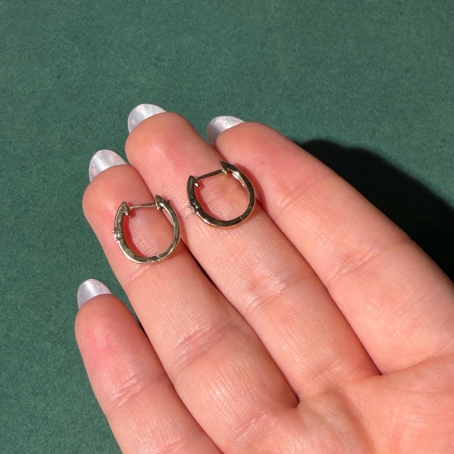Natural Diamond Huggie Earrings, Gold Plated Sterling Silver Hoops, Minimalist