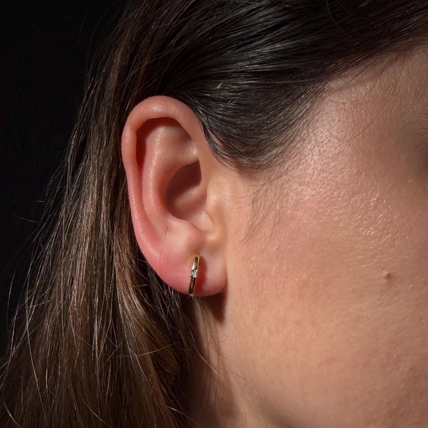 Natural Diamond Huggie Earrings, Gold Plated Sterling Silver Hoops, Minimalist