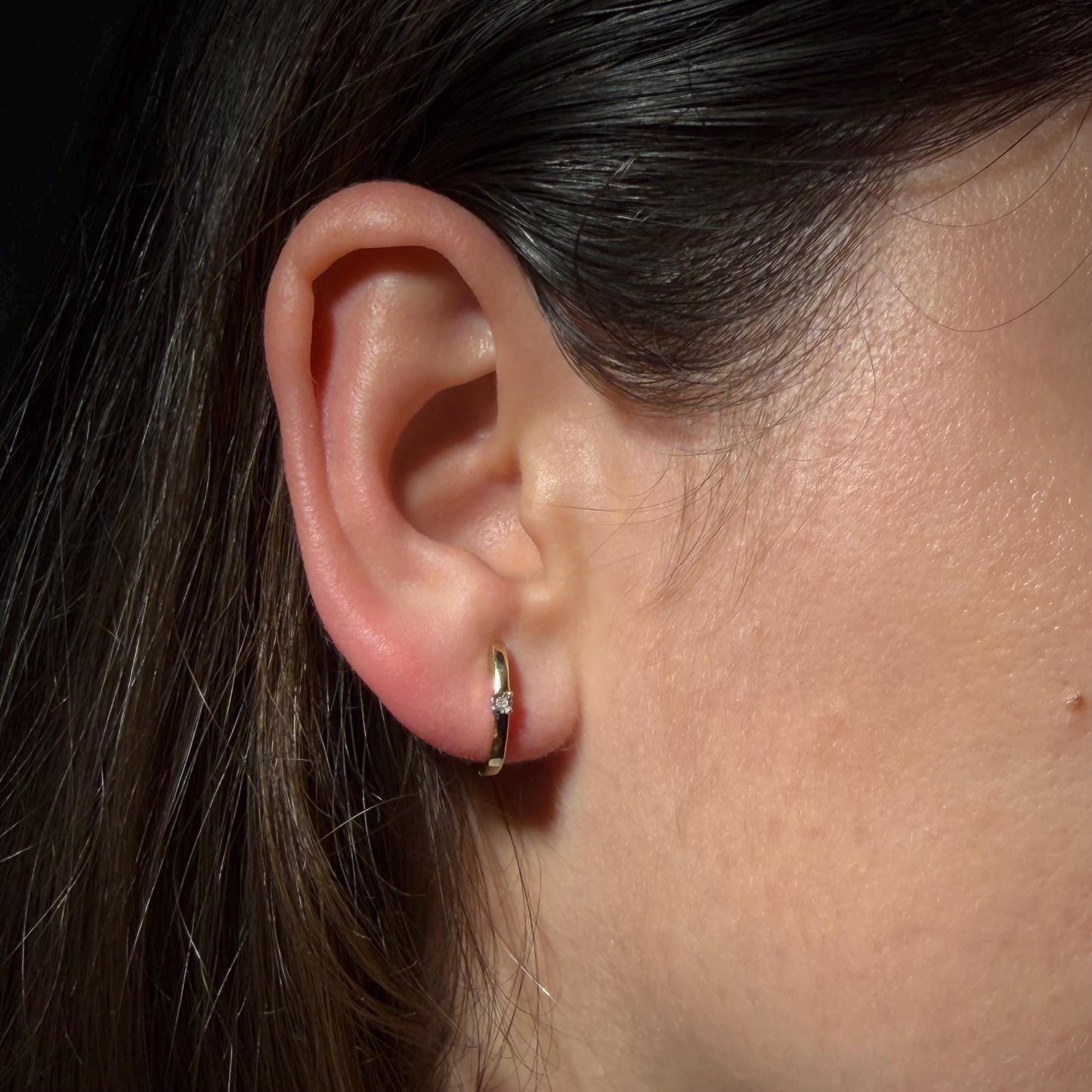 Natural Diamond Huggie Earrings, Gold Plated Sterling Silver Hoops, Minimalist