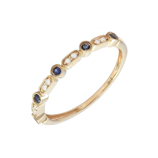 14K Real Yellow Gold Filigree Round Bezel Sapphire Ring Size 6.5
