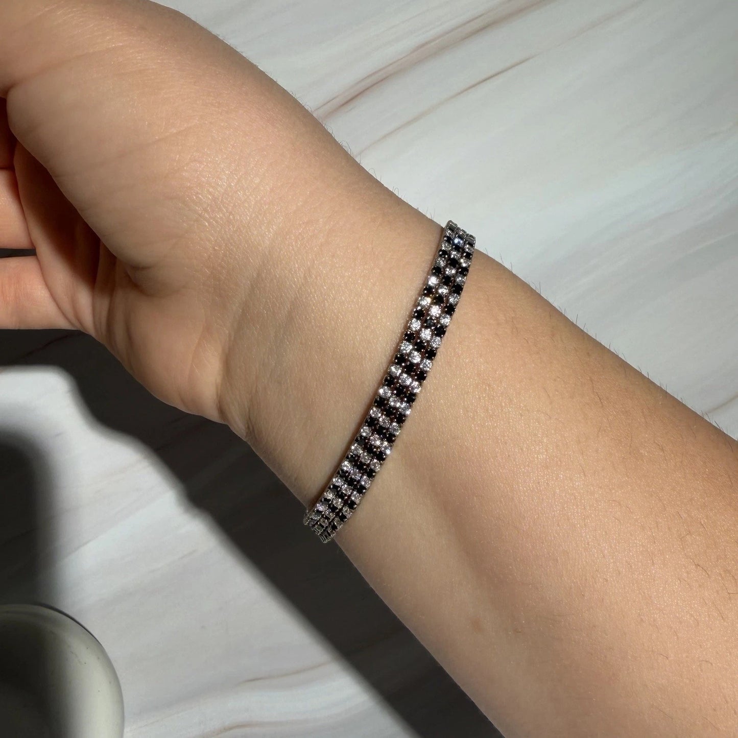 Sterling Silver S925 Double Heart Crystal Bracelet | Multi Row Size 6.5” Long