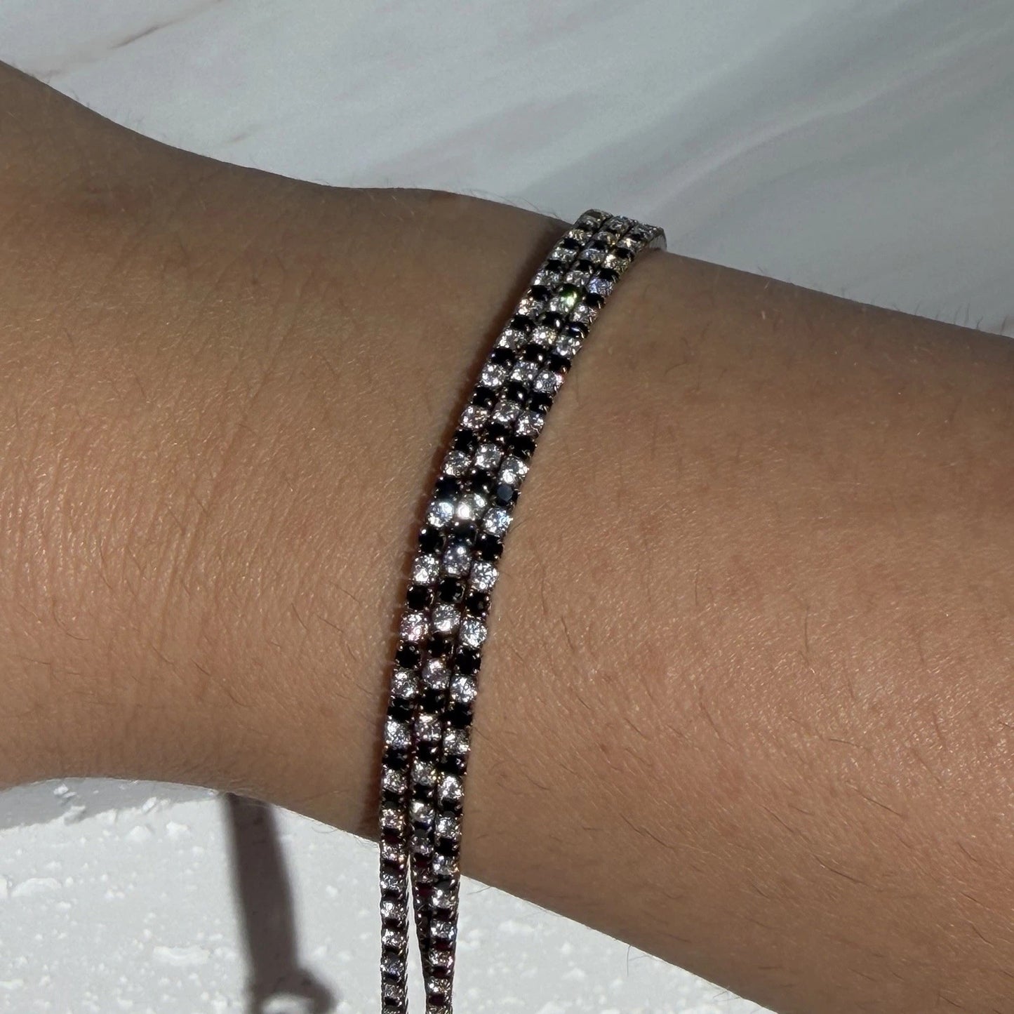 Sterling Silver S925 Double Heart Crystal Bracelet | Multi Row Size 6.5” Long