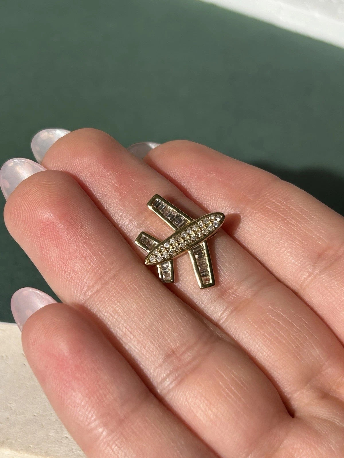 Unique Natural Diamond Silver Plane Charm pendant .60” Long