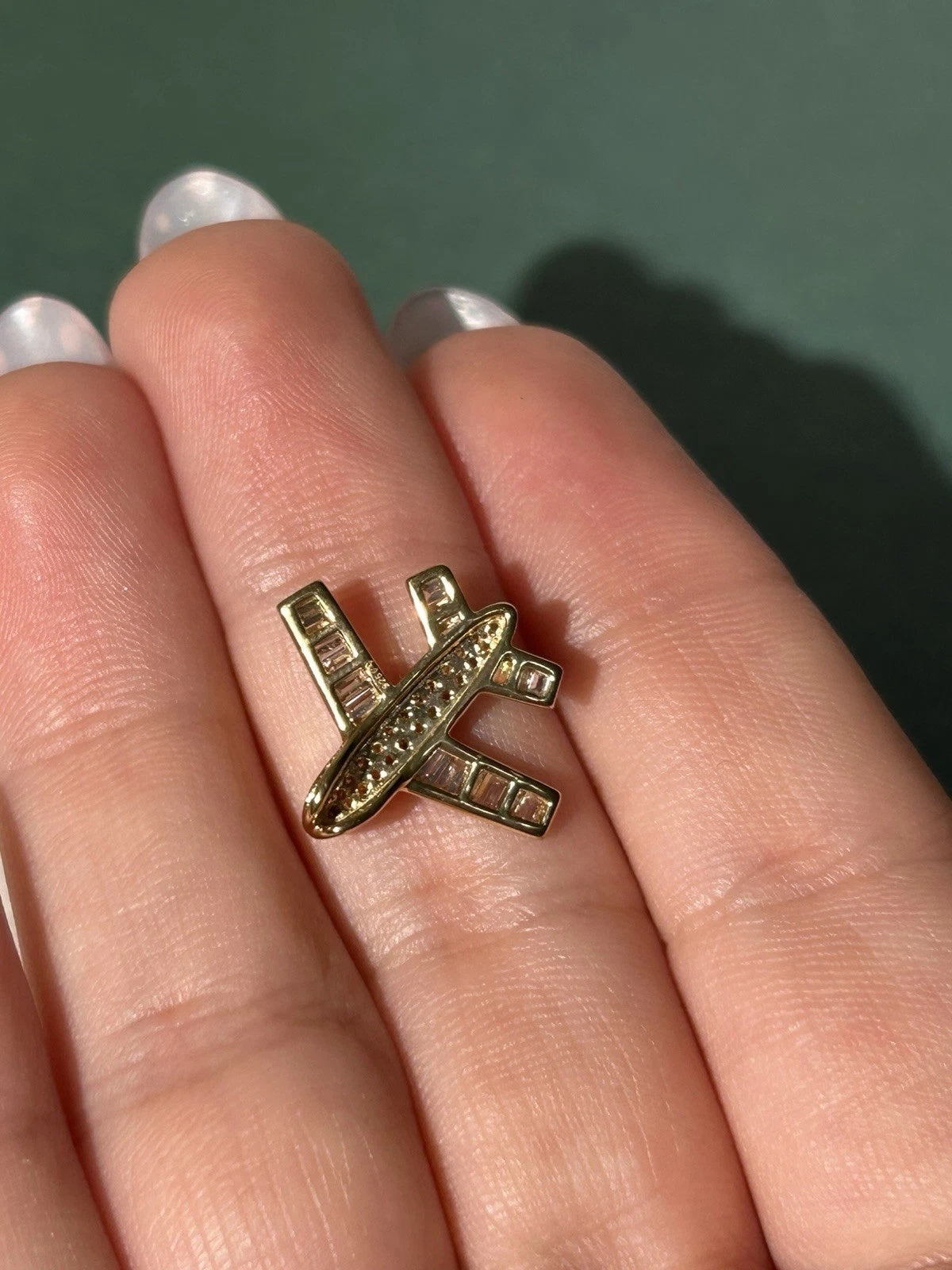 Unique Natural Diamond Silver Plane Charm pendant .60” Long