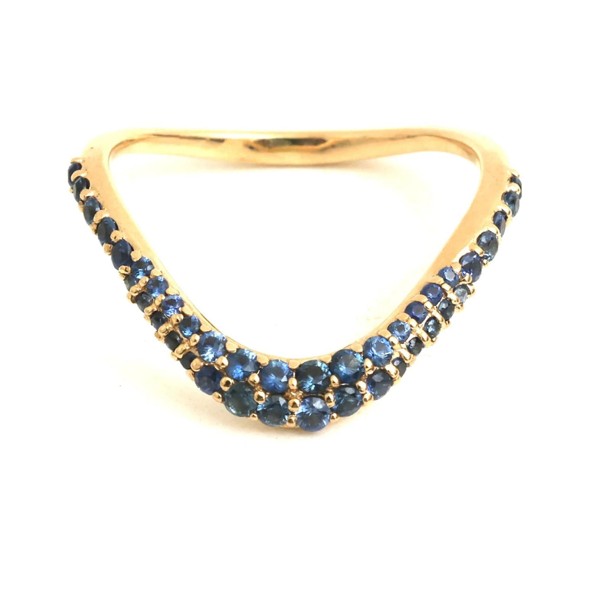 14K Solid Yellow Gold Blue Sapphire & Diamond Ring Size 3.5