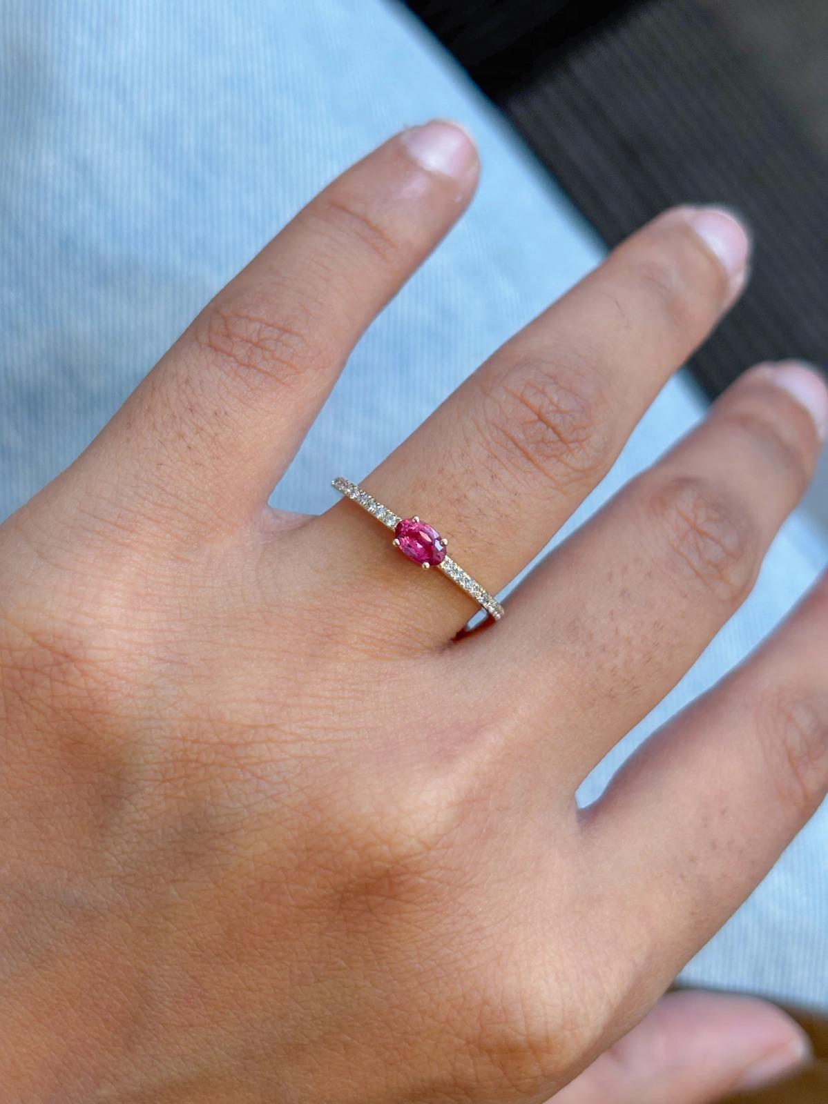 14K Real Solid Yellow Gold Rubellite & Diamond Ring Size 6.5