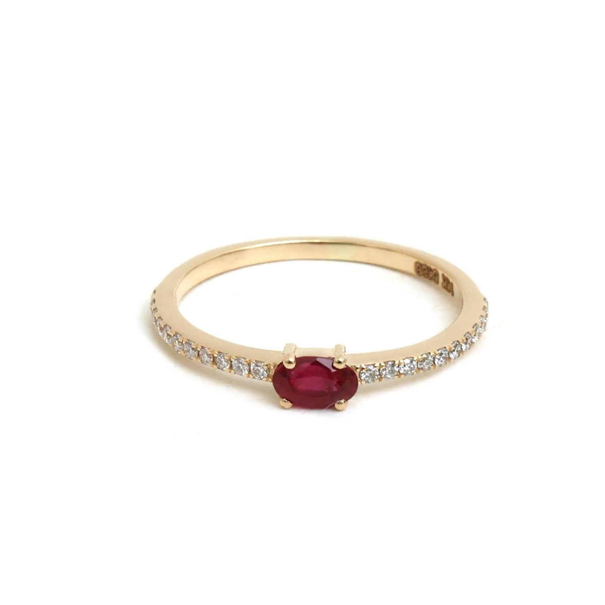 14K Real Solid Yellow Gold Ruby & Diamond Ring Size 6.5