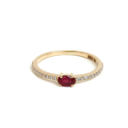 14K Real Solid Yellow Gold Ruby & Diamond Ring Size 6.5