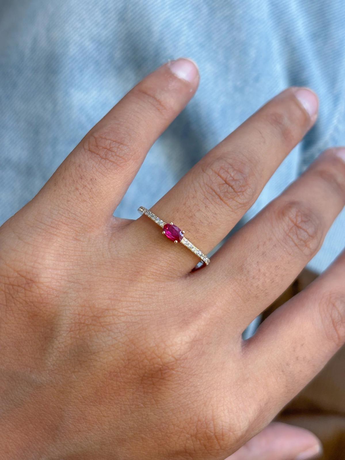 14K Real Solid Yellow Gold Ruby & Diamond Ring Size 6.5