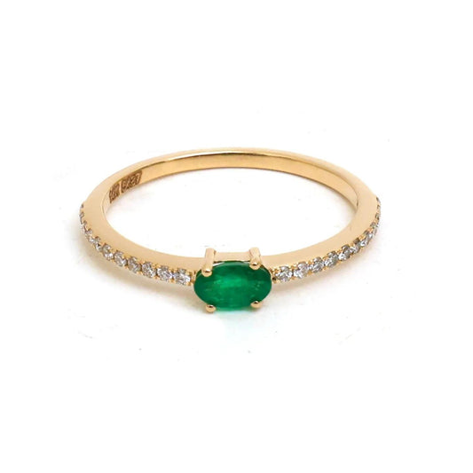 14K Real Solid Yellow Gold Emerald & Diamond Ring Size 6.5