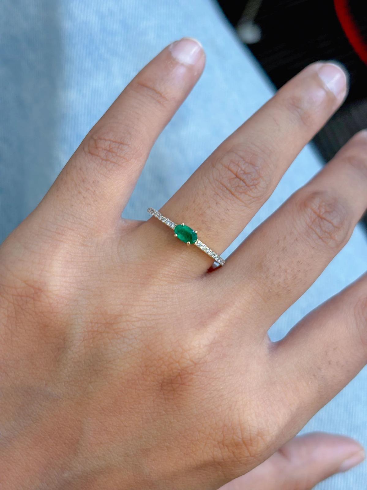 14K Real Solid Yellow Gold Emerald & Diamond Ring Size 6.5
