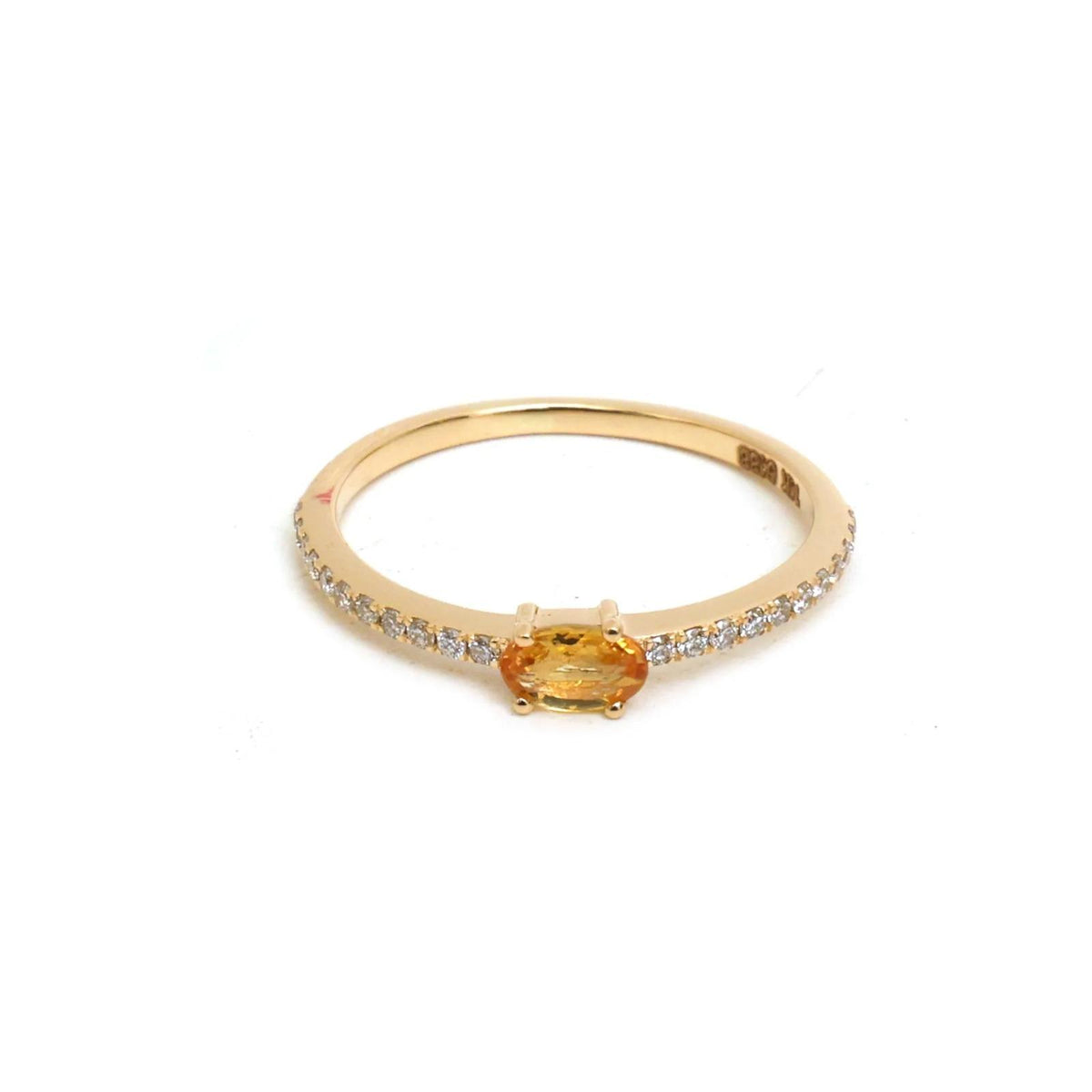 14K Real Solid Yellow Gold Yellow Sapphire & Diamond Ring Size 6.5