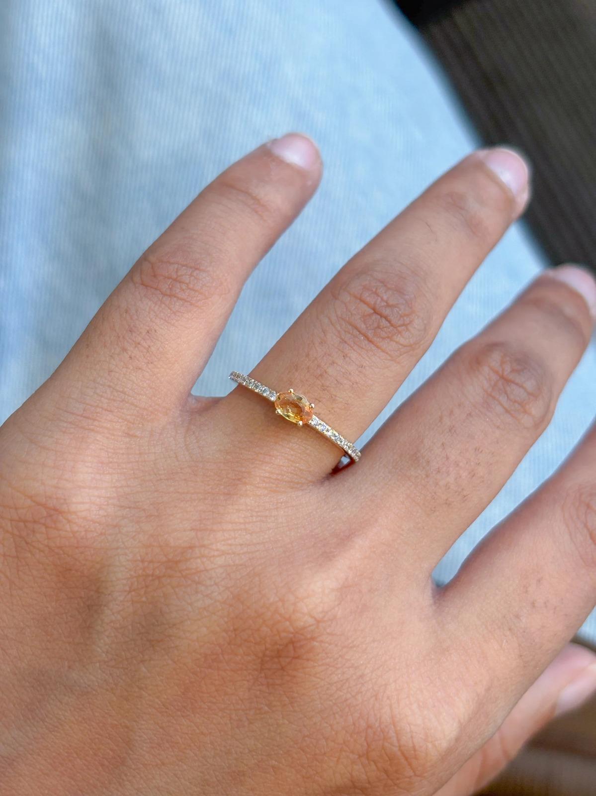 14K Real Solid Yellow Gold Yellow Sapphire & Diamond Ring Size 6.5