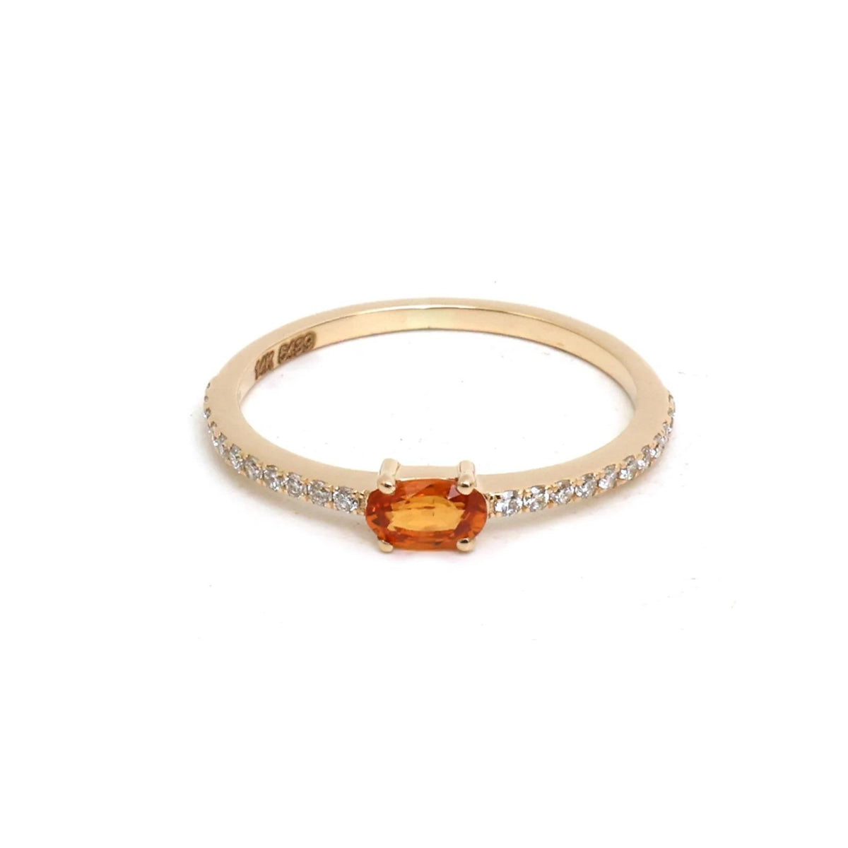 14K Real Solid Yellow Gold Orange Sapphire & Diamond Ring Size 6.5