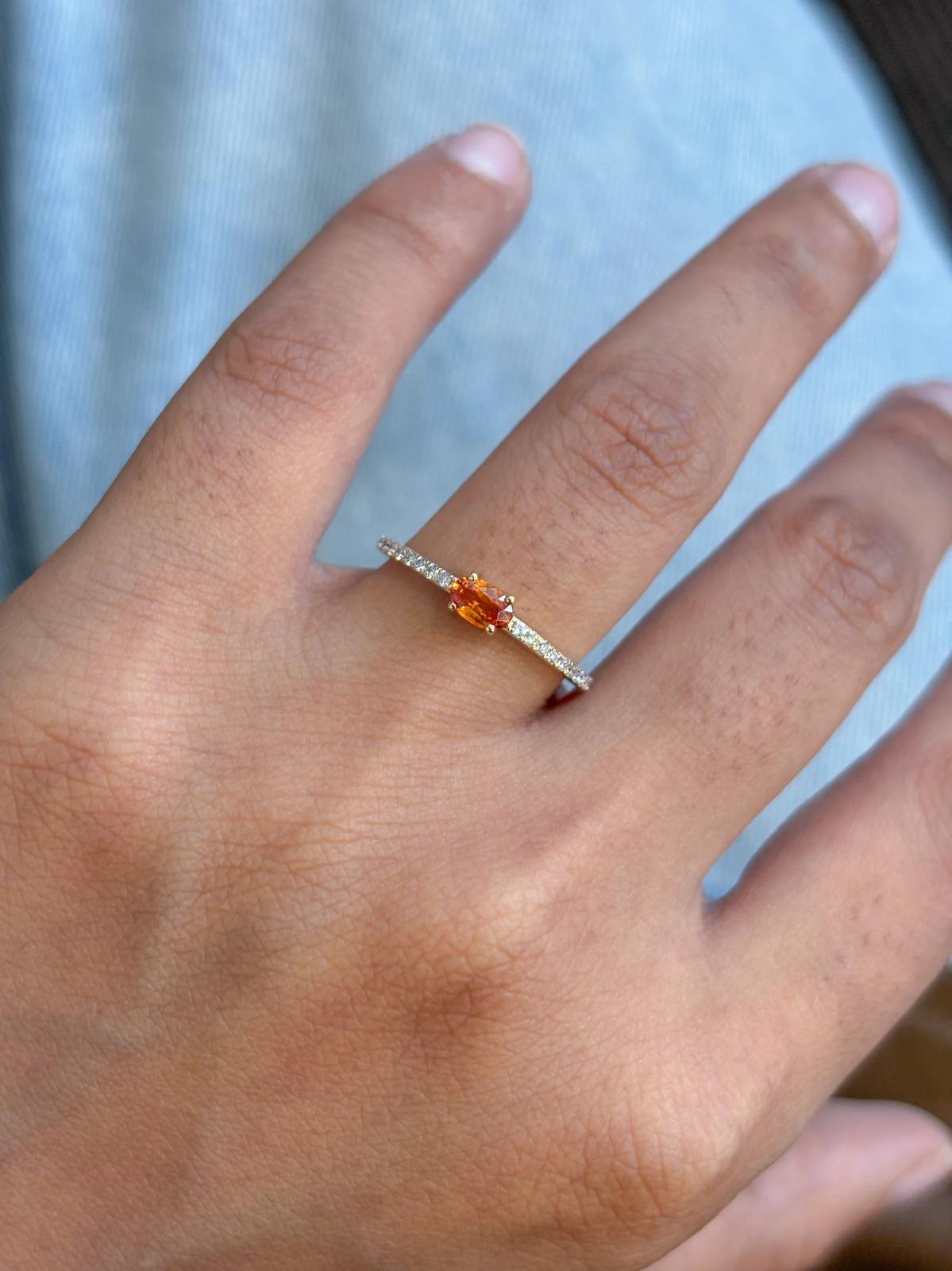 14K Real Solid Yellow Gold Orange Sapphire & Diamond Ring Size 6.5