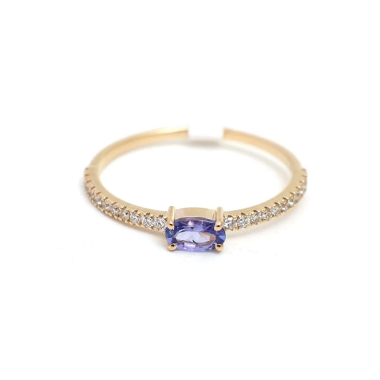 14K Real Solid Yellow Gold Tanzanite & Diamond Ring Size 7